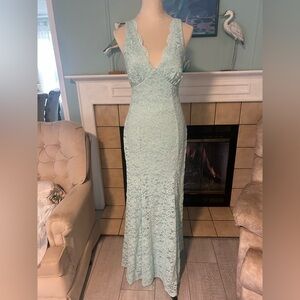 Mint Green Shimmery Lace Mermaid Style Gown with Cutout Back (Prom/Bridesmaid)
